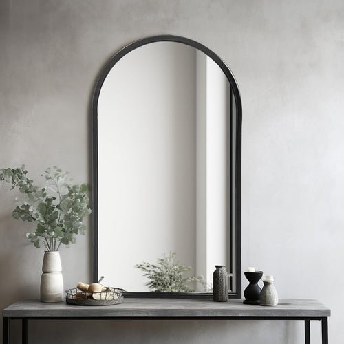 Black Arched Wall Mirror 42x24 Inches With Iron Frame - HearthHub