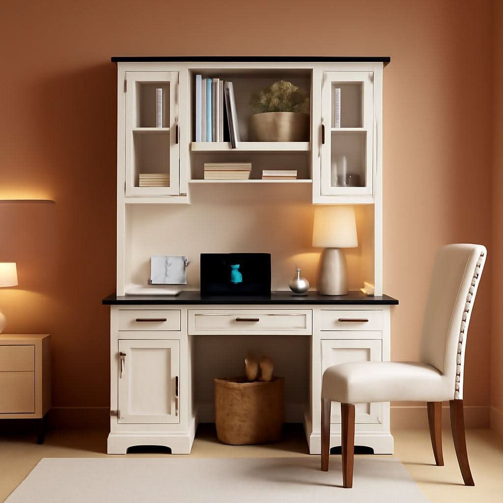 Farmhouse 76 Inch White Industrial Grade Desk Hutch - HearthHub