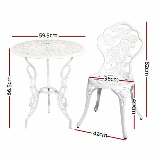 Gardeon Outdoor Furniture Chairs Table 3pc Aluminium Bistro White - HearthHub