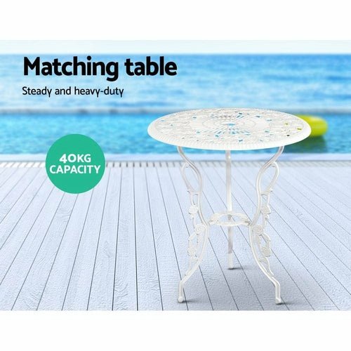 Gardeon Outdoor Furniture Chairs Table 3pc Aluminium Bistro White - HearthHub