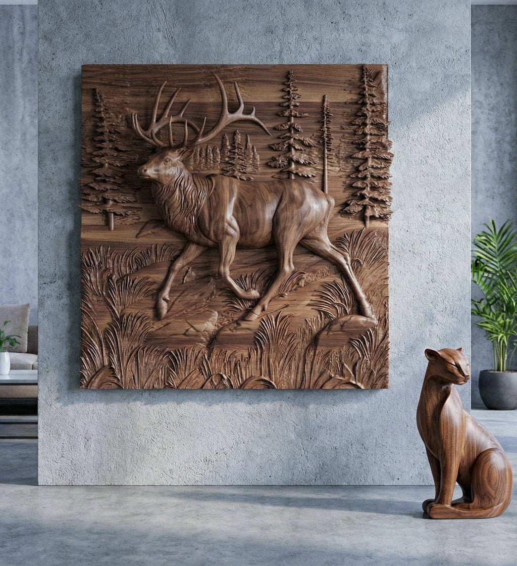 Wooden Deer - Elk 3D Wood Relief Wall Art - HearthHub