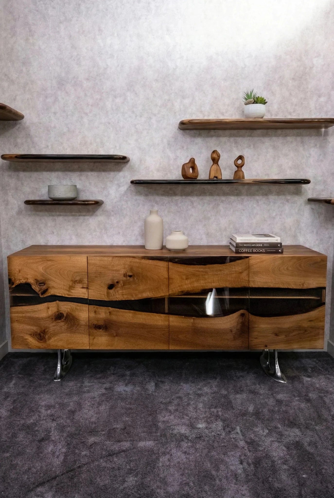 Luxury D - Shaped Walnut & Epoxy Executive Desk - HearthHub