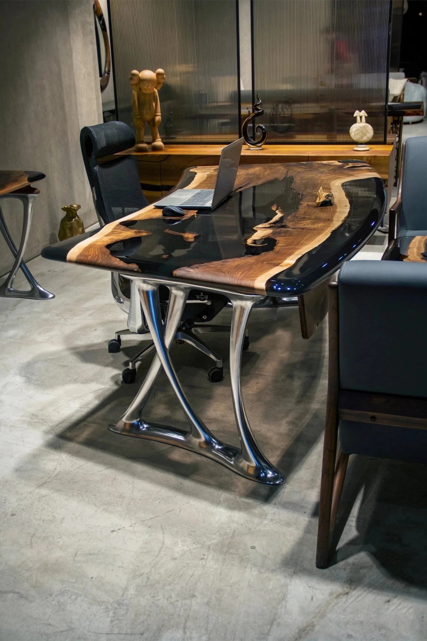 Luxury D - Shaped Walnut & Epoxy Executive Desk - HearthHub