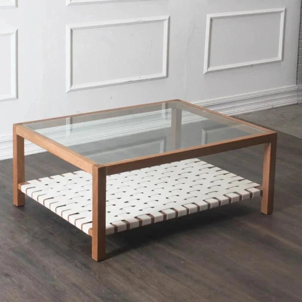 Glass & Leather Coffee Table Peyton Storage - HearthHub