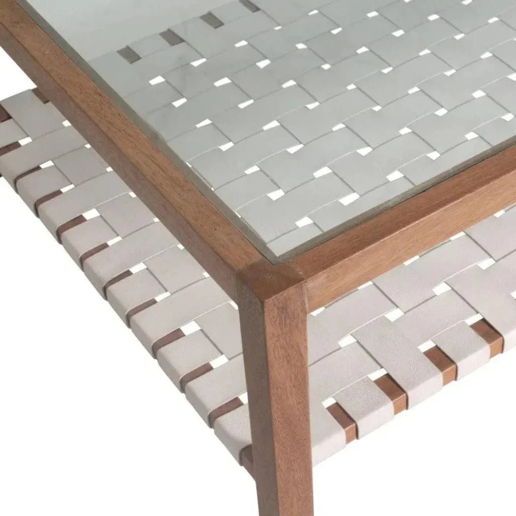 Glass & Leather Coffee Table Peyton Storage - HearthHub