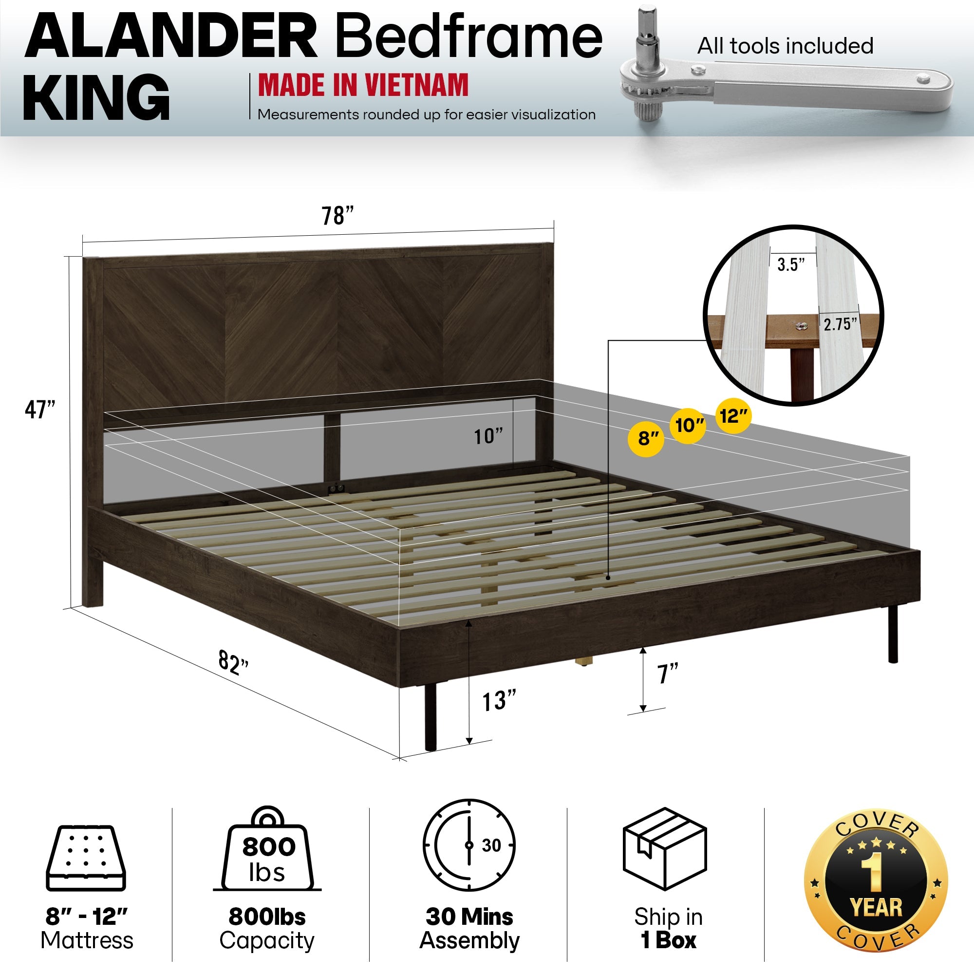 Alander Solid Wood Bed Frame - HearthHub