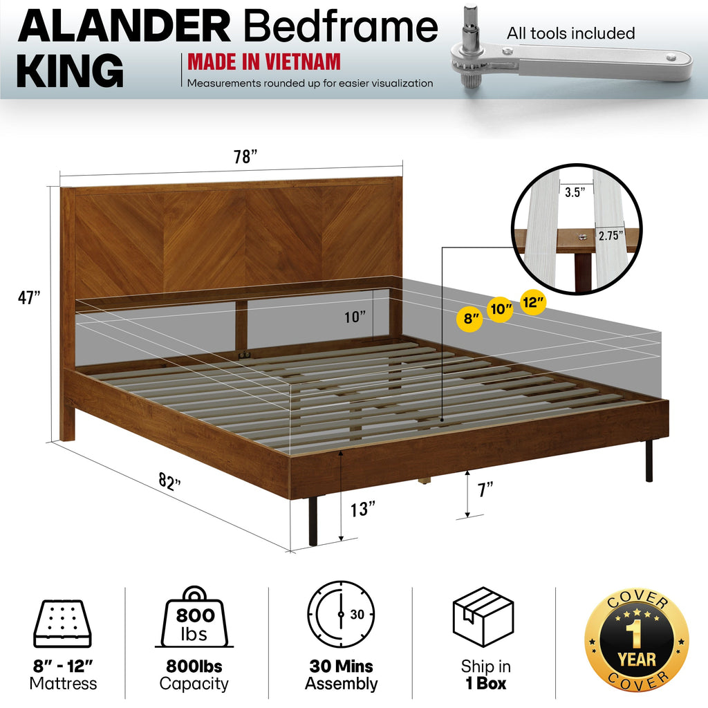Alander Solid Wood Bed Frame - HearthHub