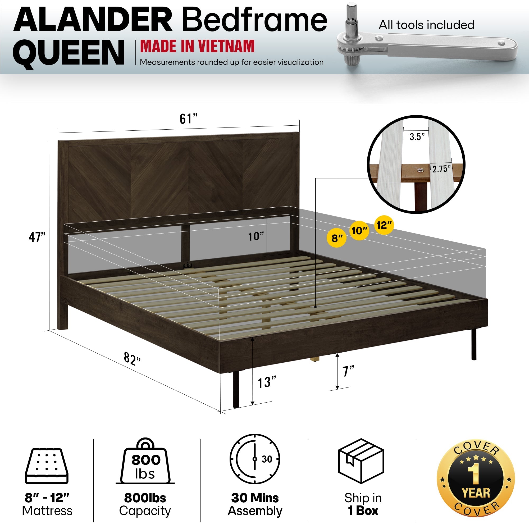 Alander Solid Wood Bed Frame - HearthHub
