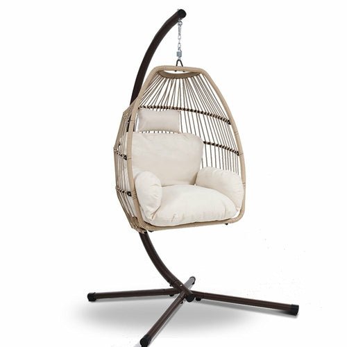 Gardeon Outdoor Furniture Egg Hanging Swing Chair Stand Wicker Rattan - HearthHub