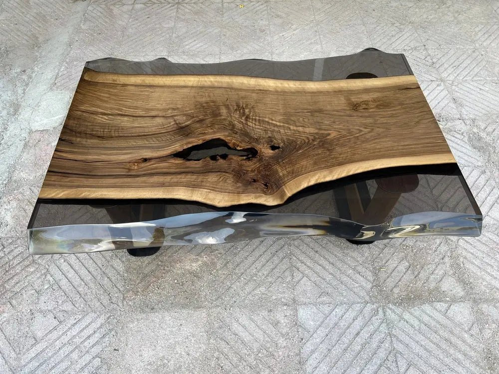 Epoxy Live Edge Coffee Table with Wooden U Leg - HearthHub
