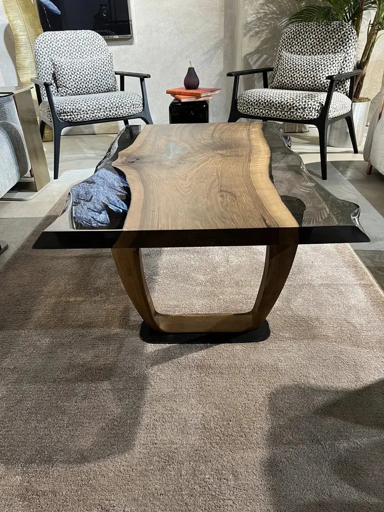 Epoxy Live Edge Coffee Table with Wooden U Leg - HearthHub