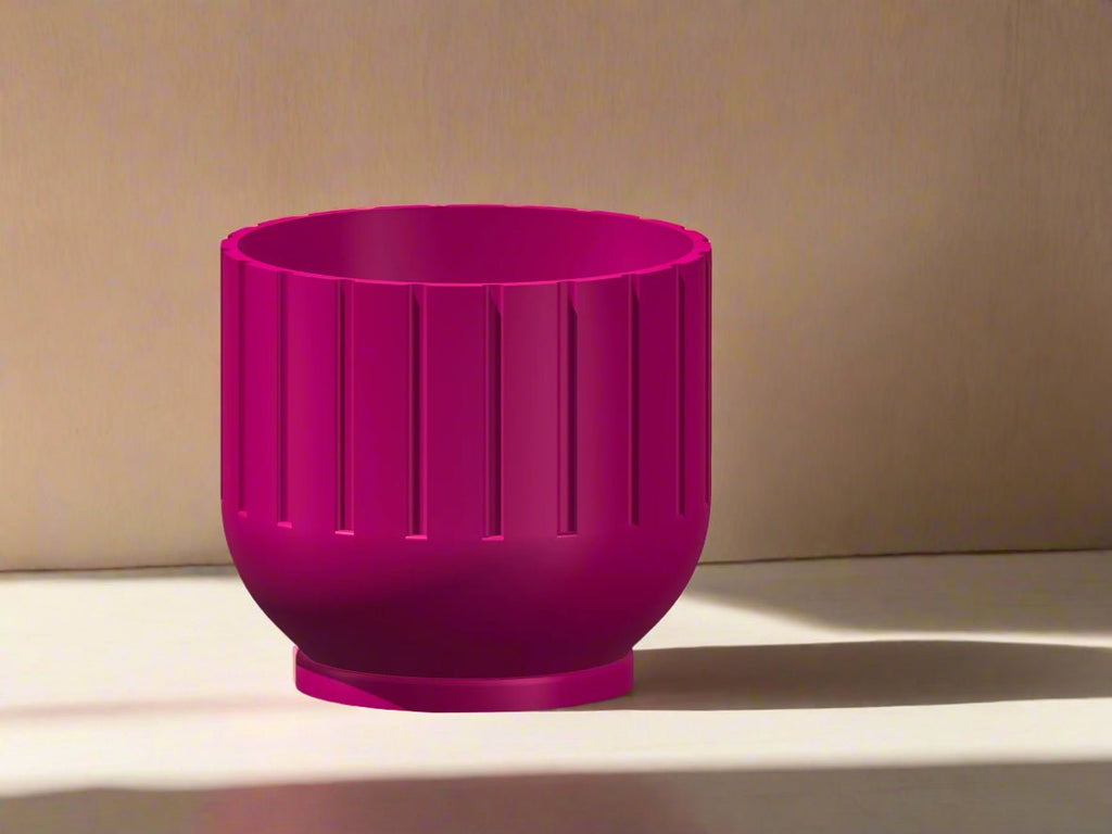 Modern Indoor Planter with Drainage – 3D Printed Fluted Plant Pot, Vertical Ribbed Design, Minimalist Decor Accent, Mid - Bubble - HearthHub