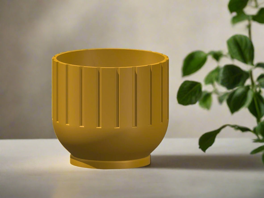 Modern Indoor Planter with Drainage – 3D Printed Fluted Plant Pot, Vertical Ribbed Design, Minimalist Decor Accent, Mid - Bubble - HearthHub