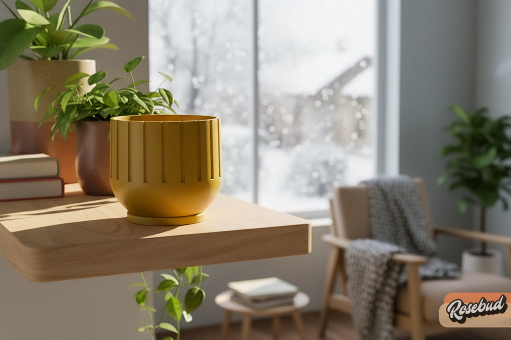 Modern Indoor Planter with Drainage – 3D Printed Fluted Plant Pot, Vertical Ribbed Design, Minimalist Decor Accent, Mid - Bubble - HearthHub