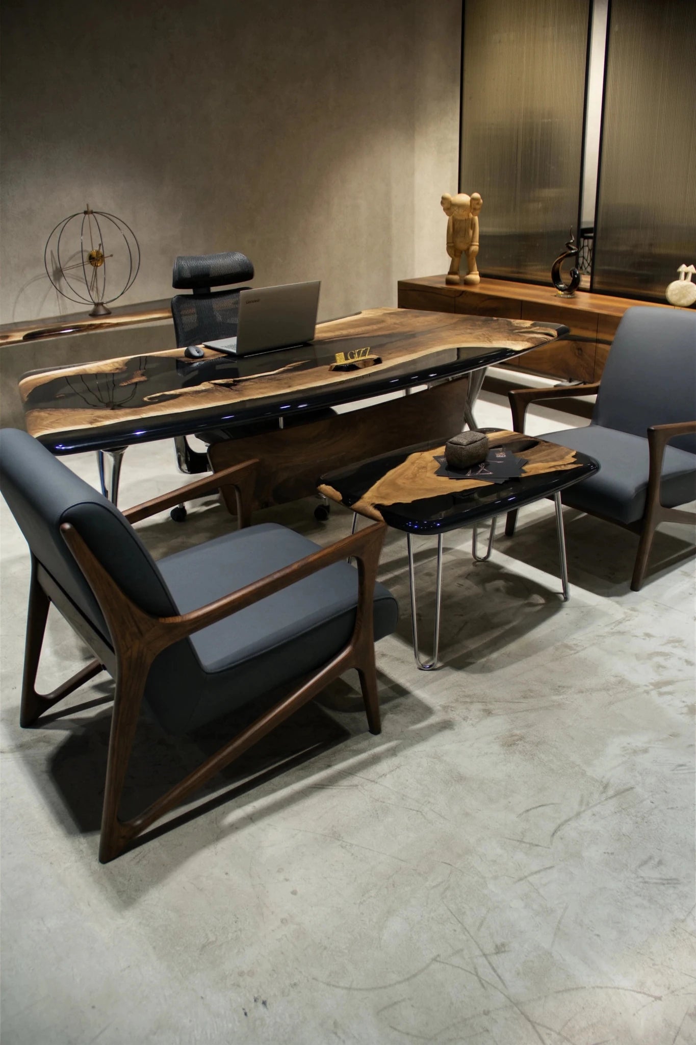 Luxury D - Shaped Walnut & Epoxy Executive Desk - HearthHub