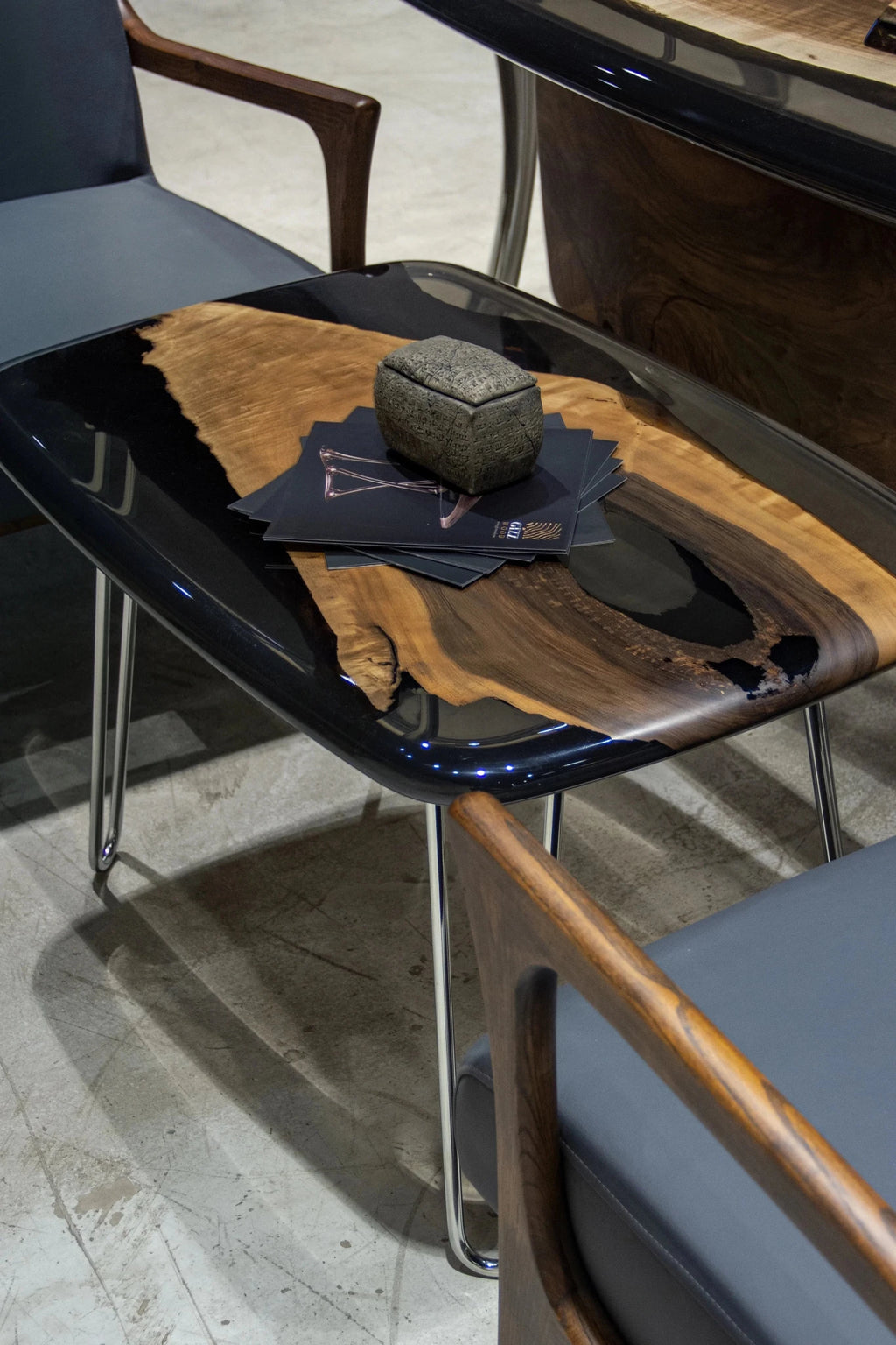 Luxury D - Shaped Walnut & Epoxy Executive Desk - HearthHub
