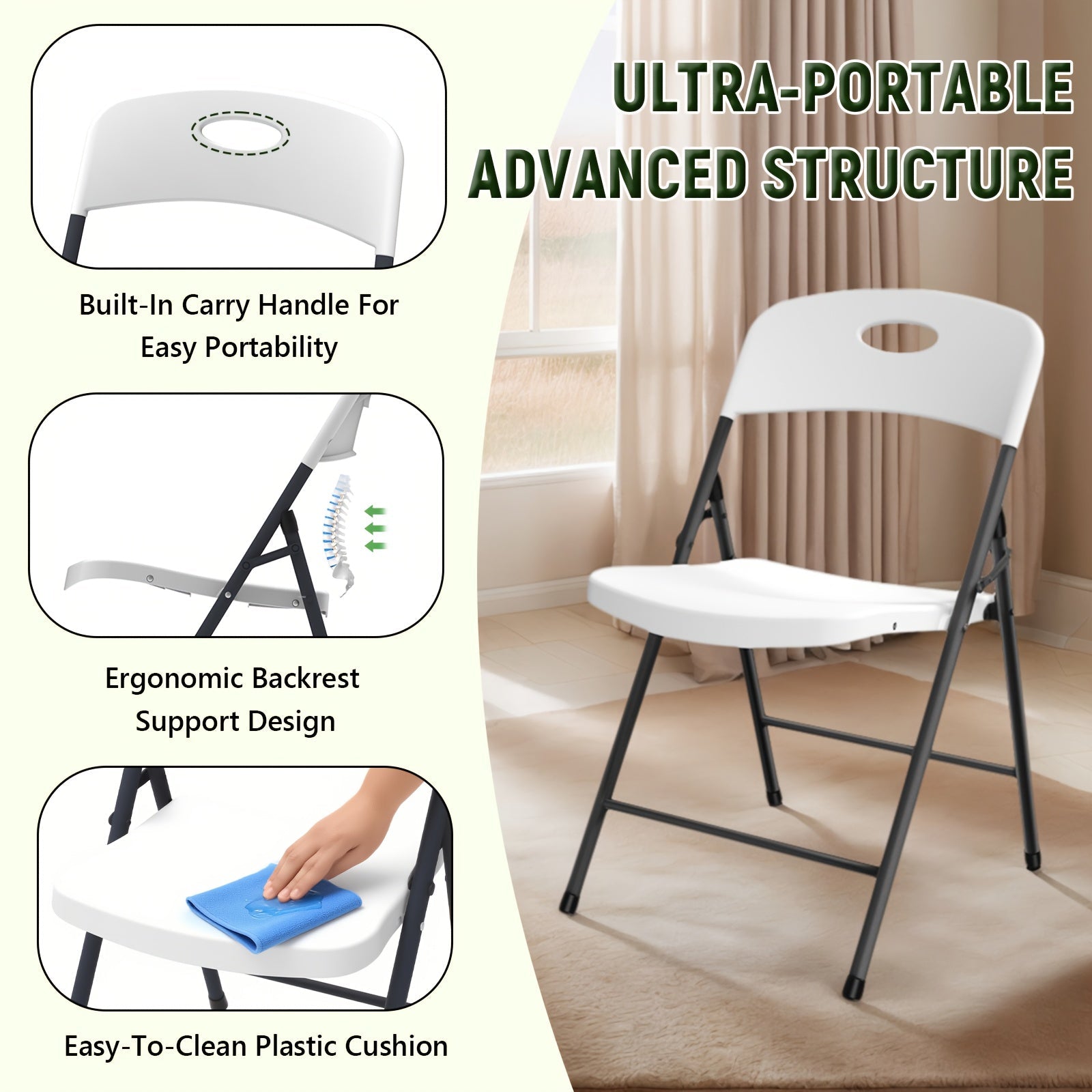 2/4/6 Pack White Plastic Folding Chairs Heavy Duty Metal Frame Indoor Outdoor - HearthHub
