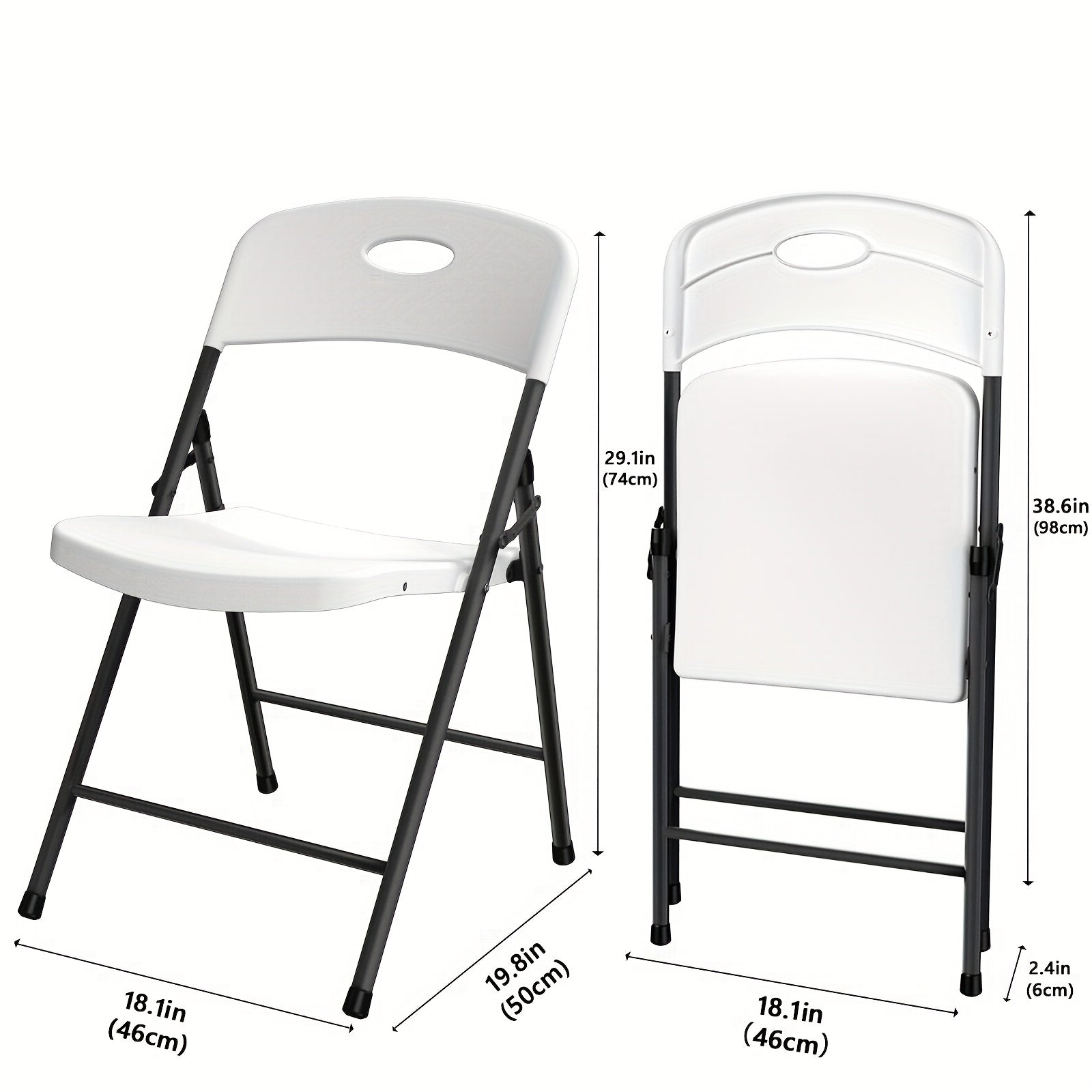 2/4/6 Pack White Plastic Folding Chairs Heavy Duty Metal Frame Indoor Outdoor - HearthHub