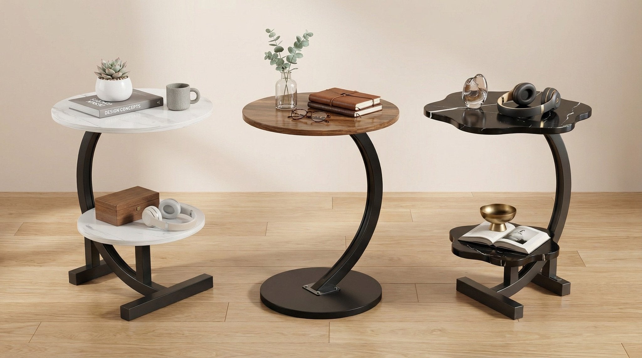 Modern Side Table – Round, C - Shape & Petal Designs | Sofa End Table with Metal - HearthHub