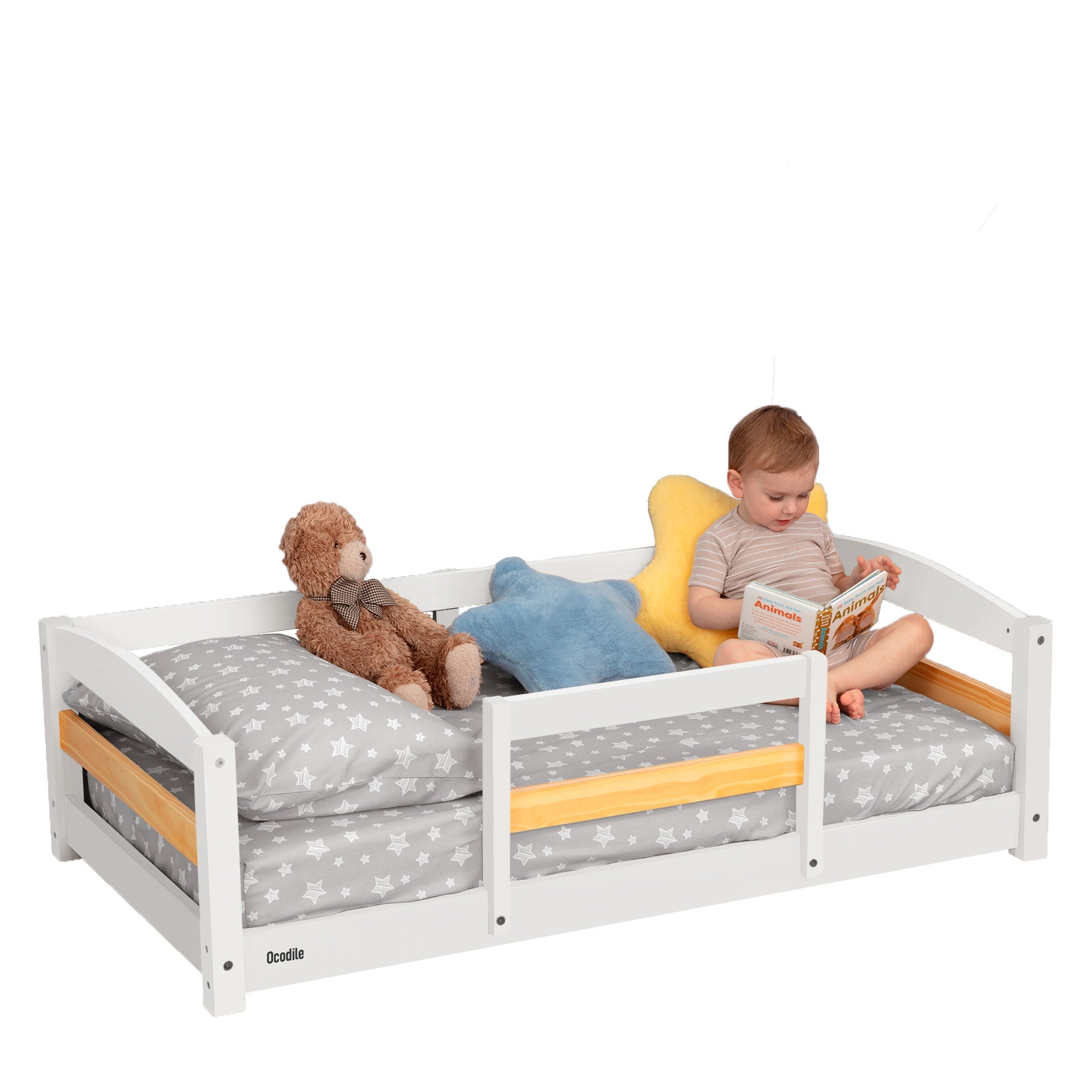 Crib Size Wooden Floor Bed Frame with Rails for Toddlers Age 1–3 - HearthHub