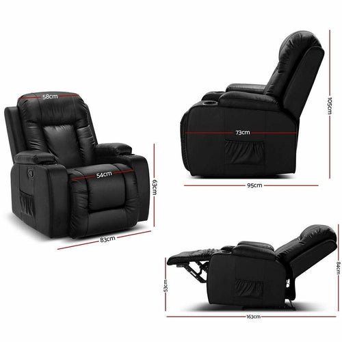 Artiss Recliner Chair Electric Heated Massage Chairs Faux Leather - HearthHub