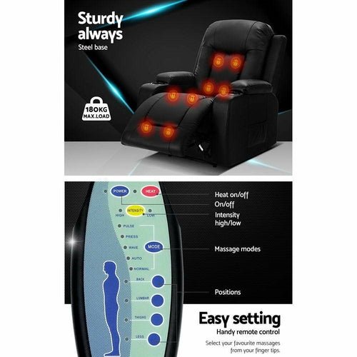 Artiss Recliner Chair Electric Heated Massage Chairs Faux Leather - HearthHub