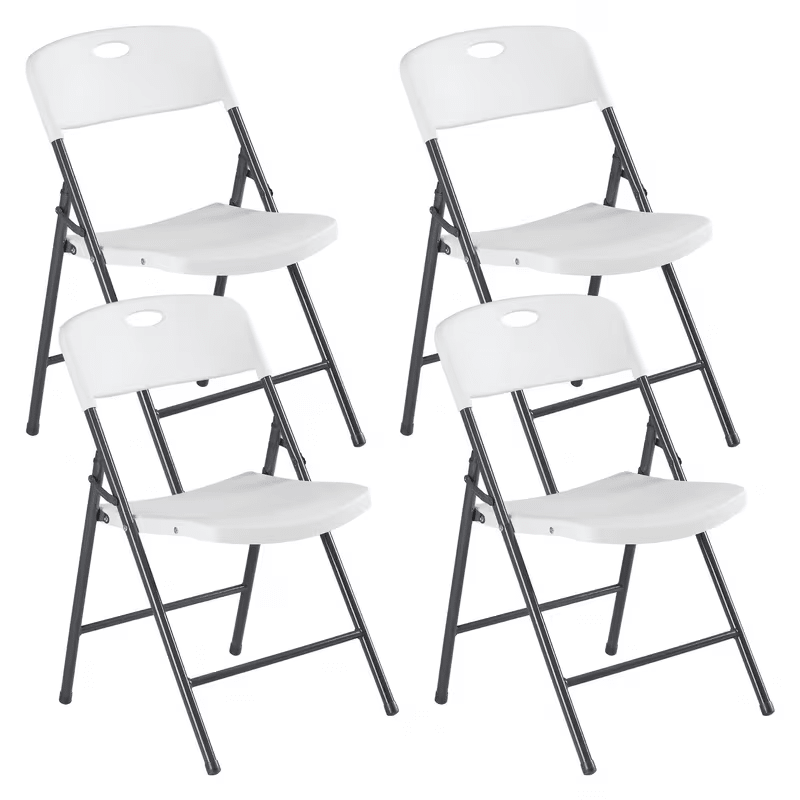 2/4/6 Pack White Plastic Folding Chairs Heavy Duty Metal Frame Indoor Outdoor - HearthHub
