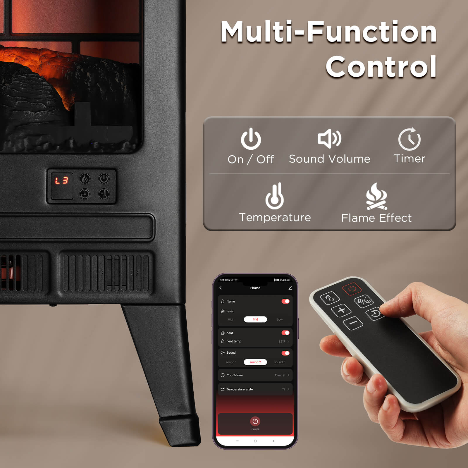 Suburbs TS25 Smart Electric Fireplace Stove Heater, WiFi Enabled - HearthHub