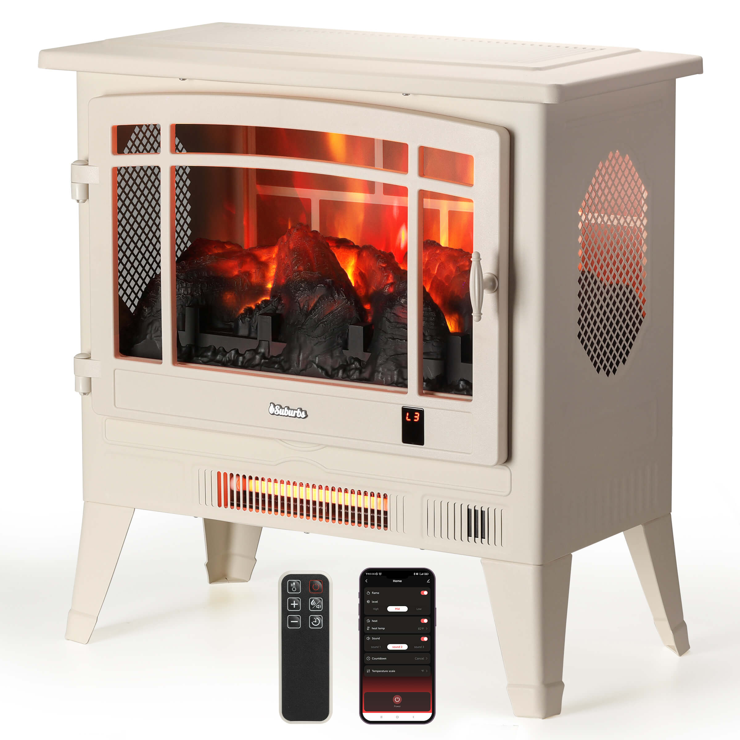Suburbs TS25 Smart Electric Fireplace Stove Heater, WiFi Enabled - HearthHub