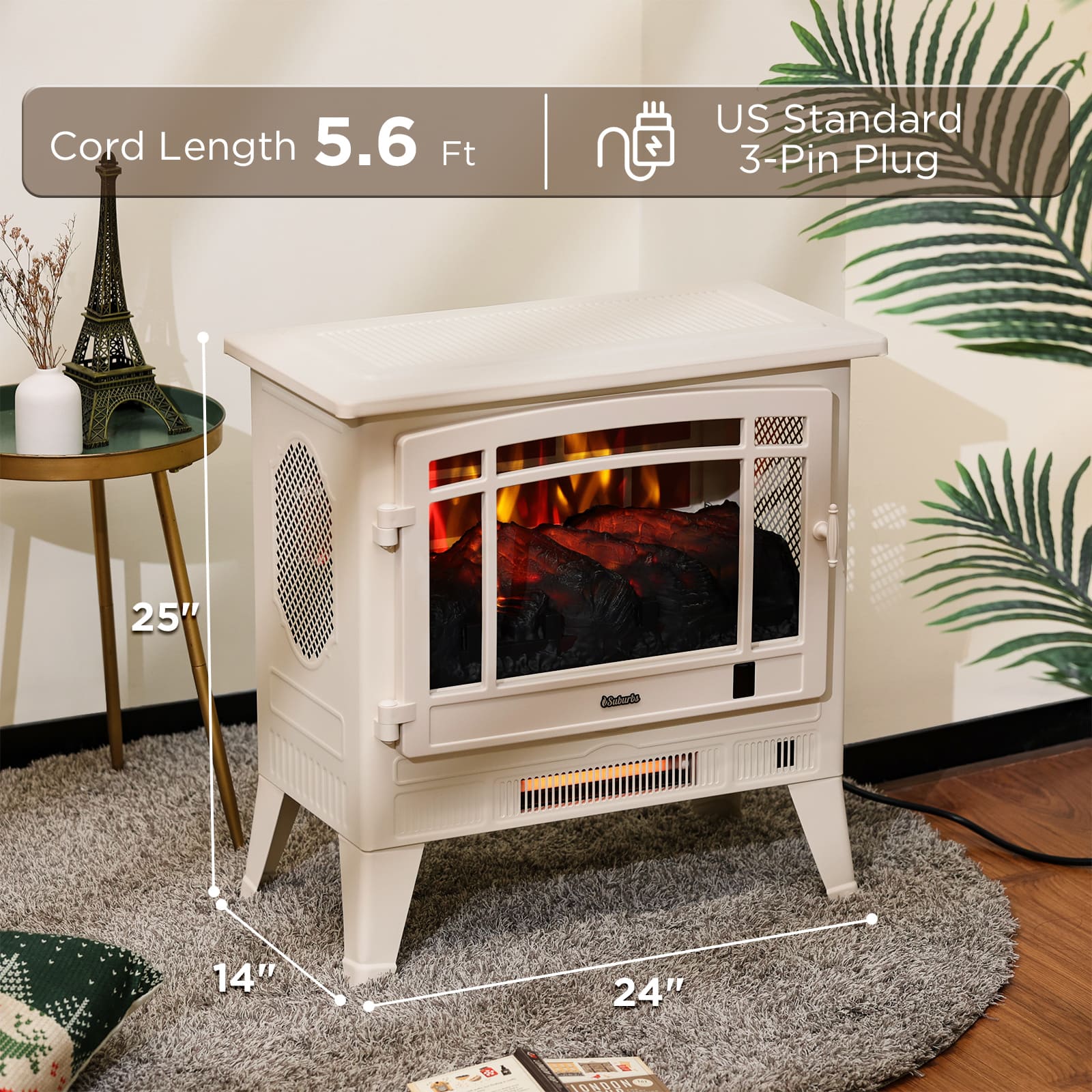 Suburbs TS25 Smart Electric Fireplace Stove Heater, WiFi Enabled - HearthHub
