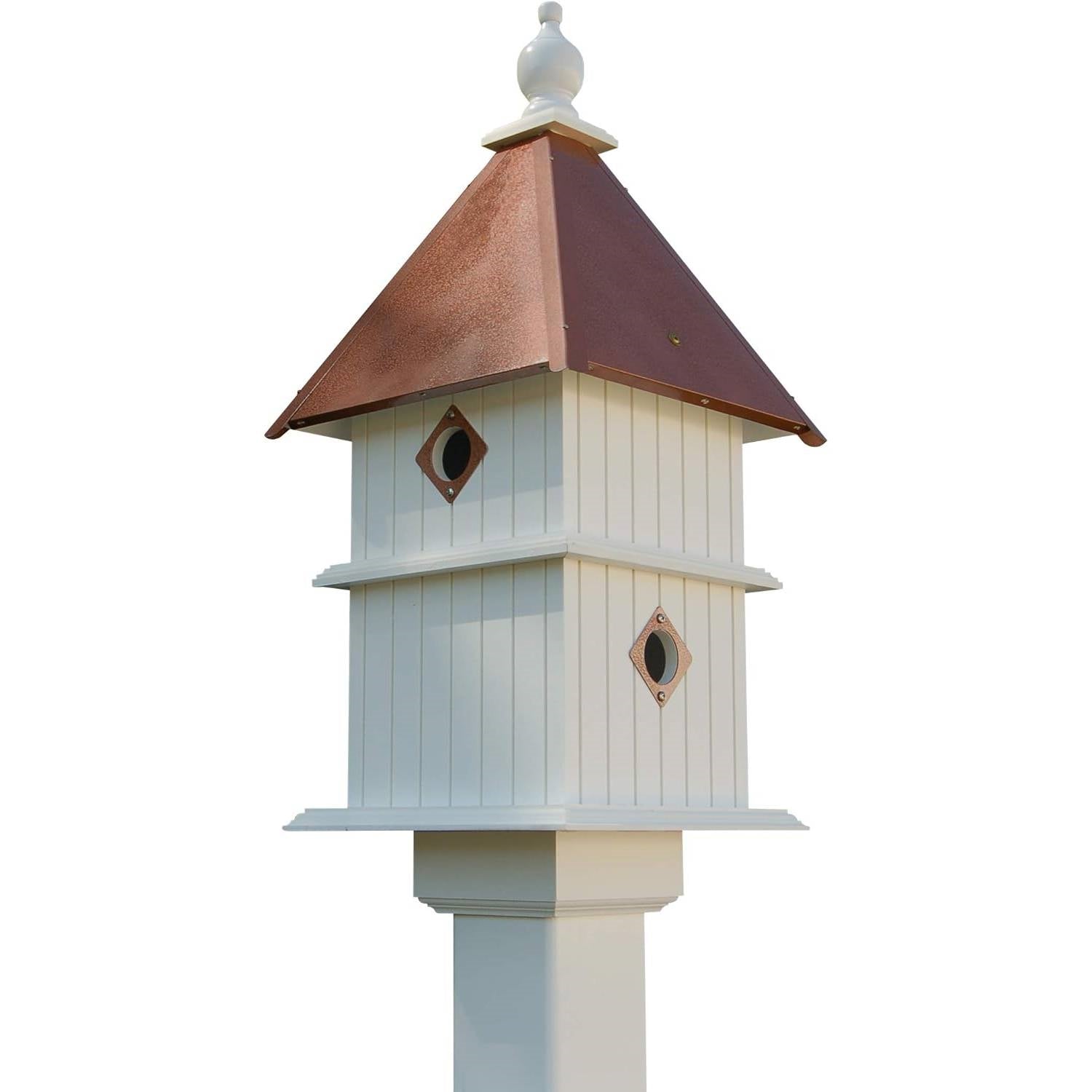 White Two Story Songbird BirdHouse with Copper Colored Roof - Made in USA - HearthHub