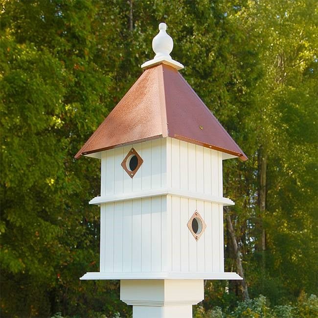 White Two Story Songbird BirdHouse with Copper Colored Roof - Made in USA - HearthHub