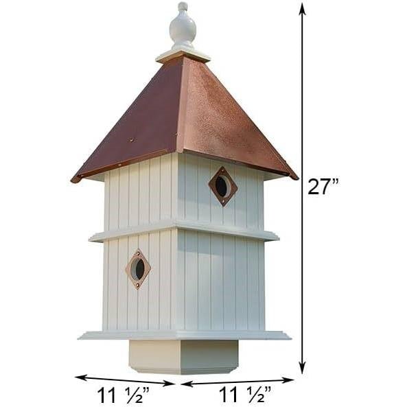 White Two Story Songbird BirdHouse with Copper Colored Roof - Made in USA - HearthHub