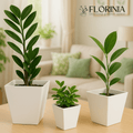 3 - Piece White Plastic Square Planter Pot Set – Modern Tapered Design - HearthHub