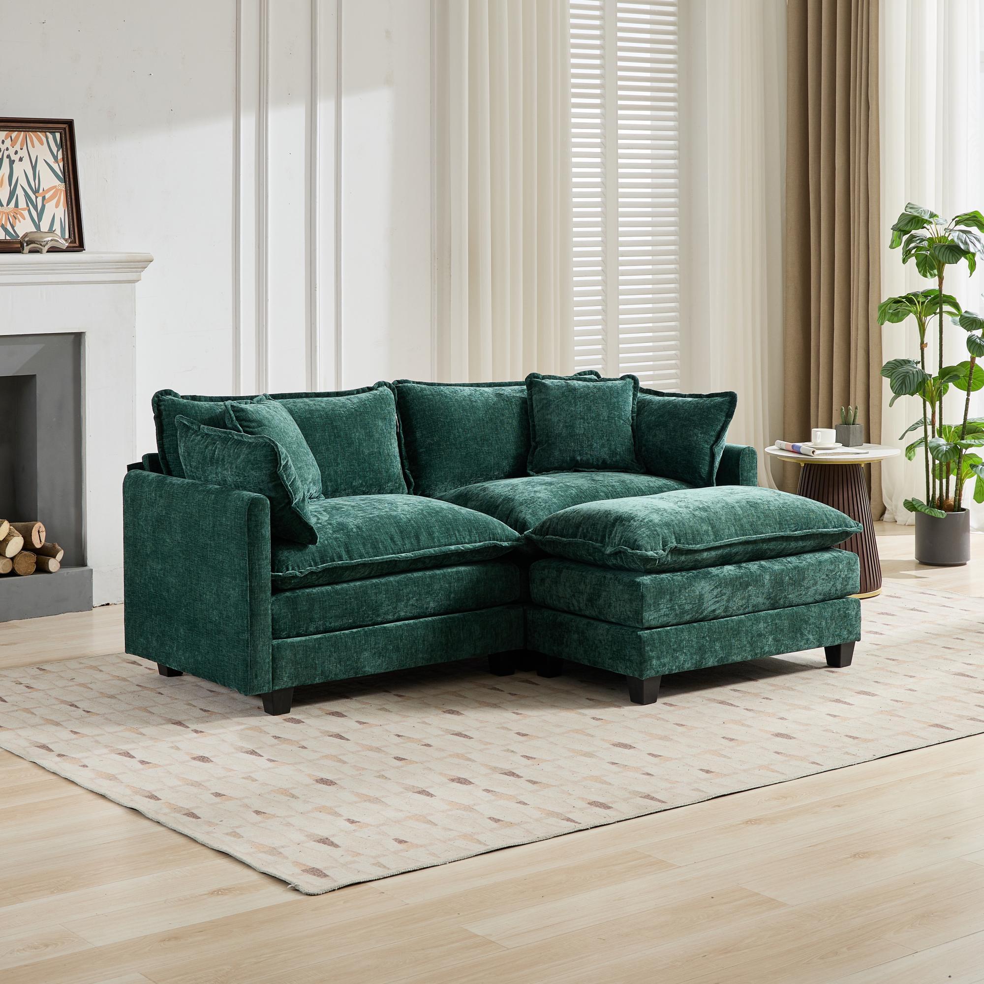 Cloud LoveSeat Sofa (Ottoman is not included) Chenille Fabric in Green - HearthHub