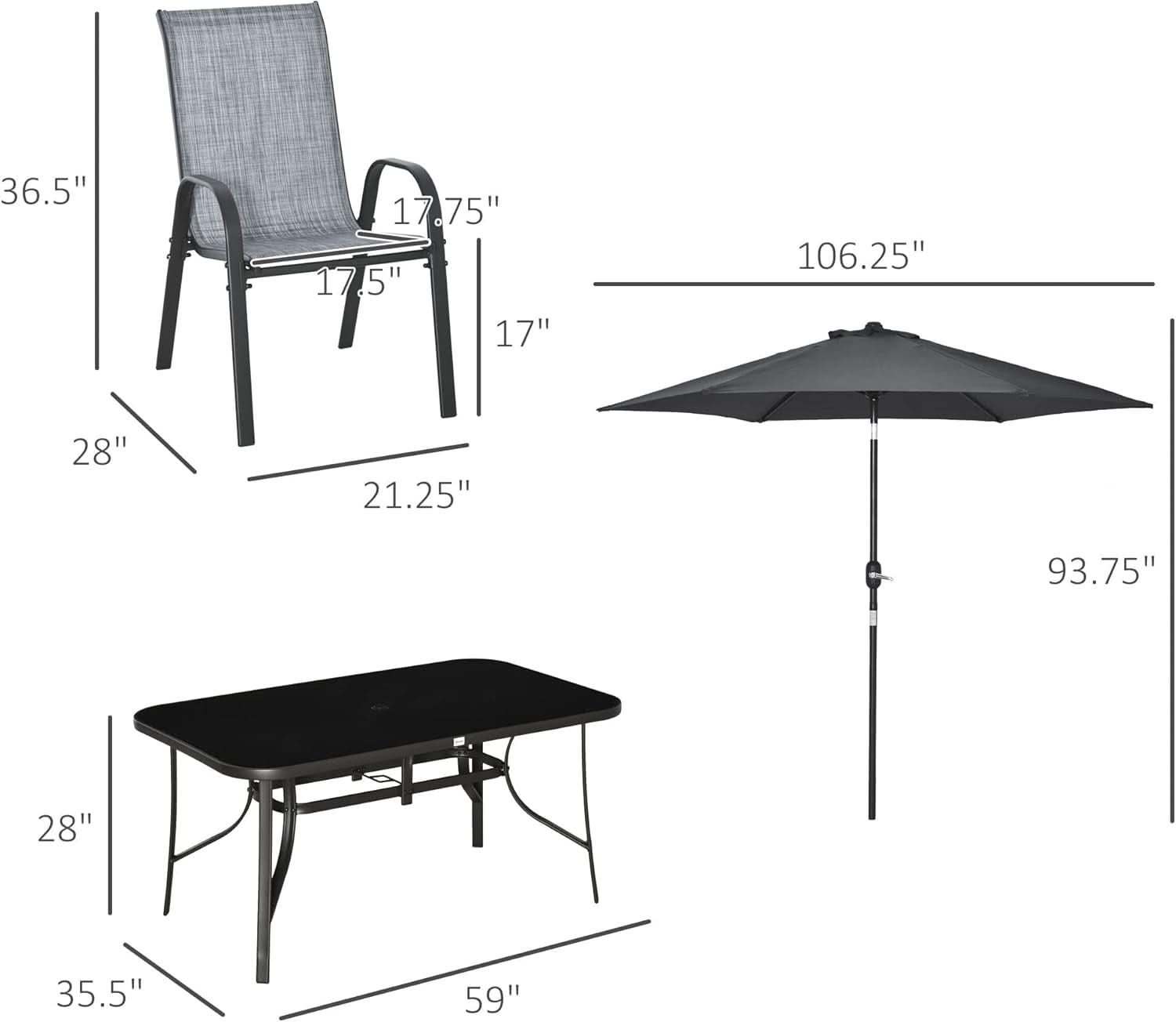 Eight Piece Patio Furniture Set with Umbrella and Chairs - HearthHub