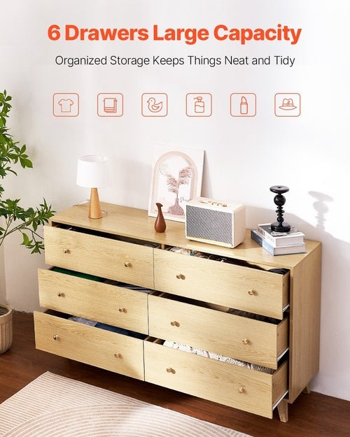 6 Drawer Dresser, Wooden Chest Of Drawers With Sliding With Anti - tip - HearthHub