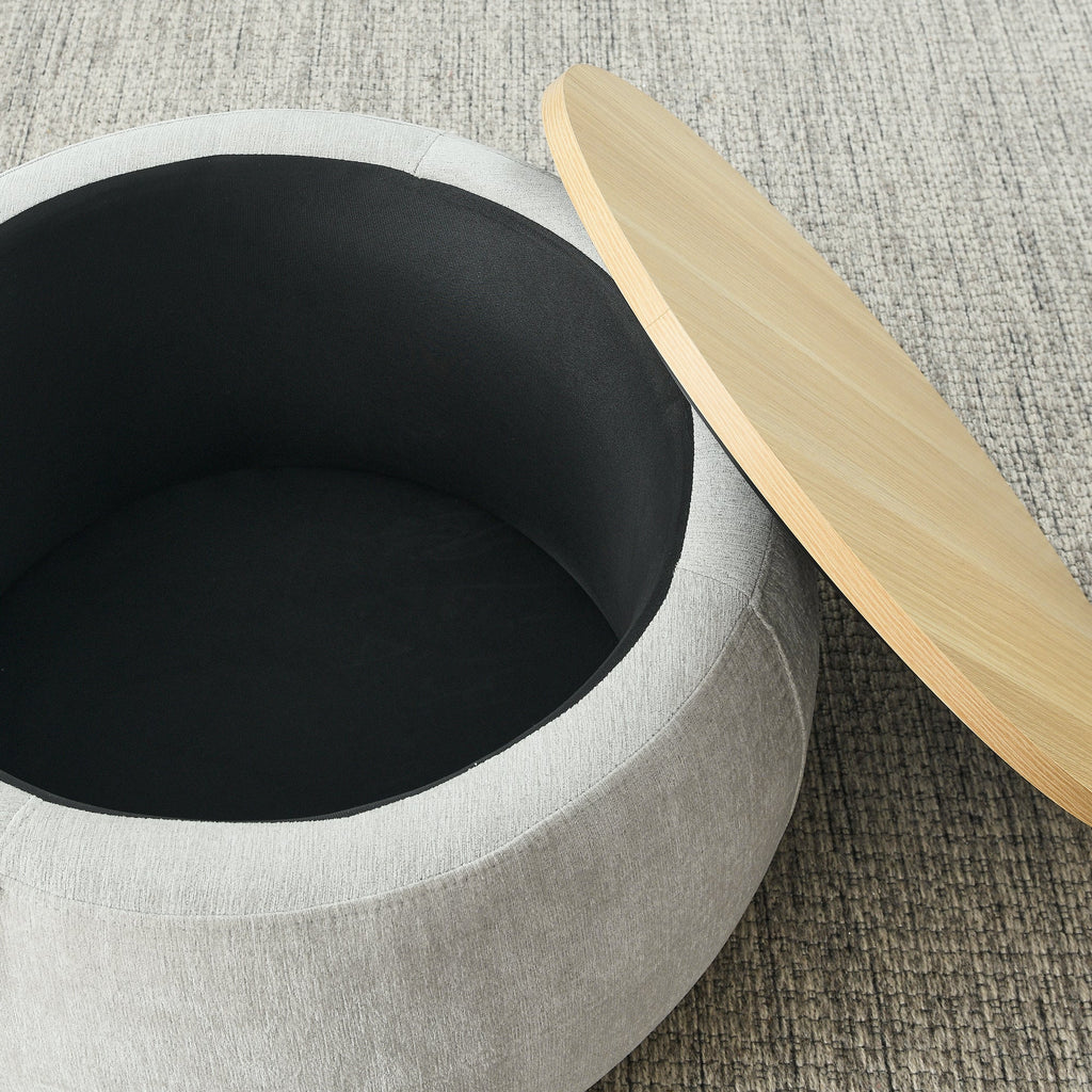 Modern Classic Round Storage Ottoman Coffee Table with Removable Top - HearthHub