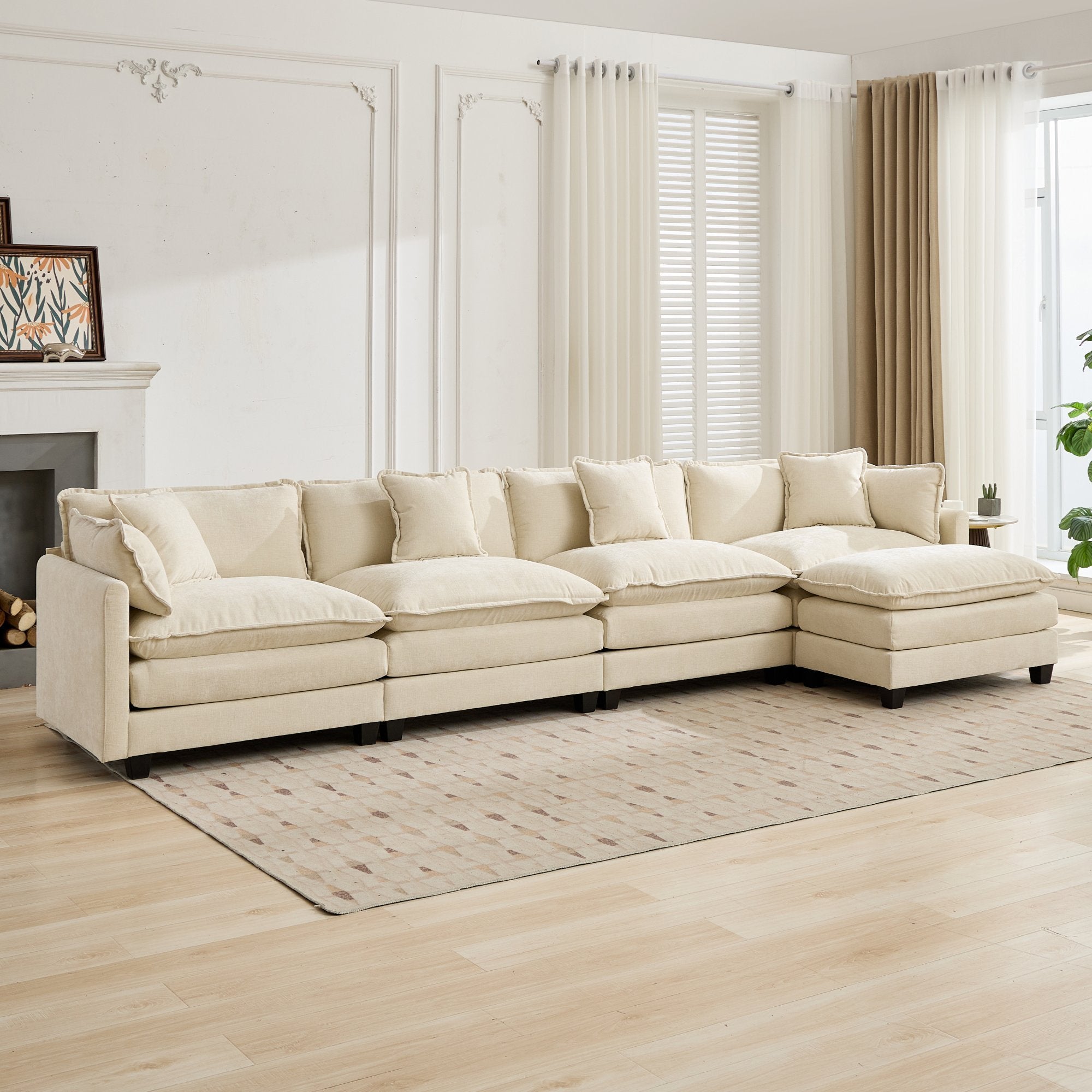 Cloud 4 Seats Sofa (Ottoman is not included) with Chenille Fabric in Beige - HearthHub