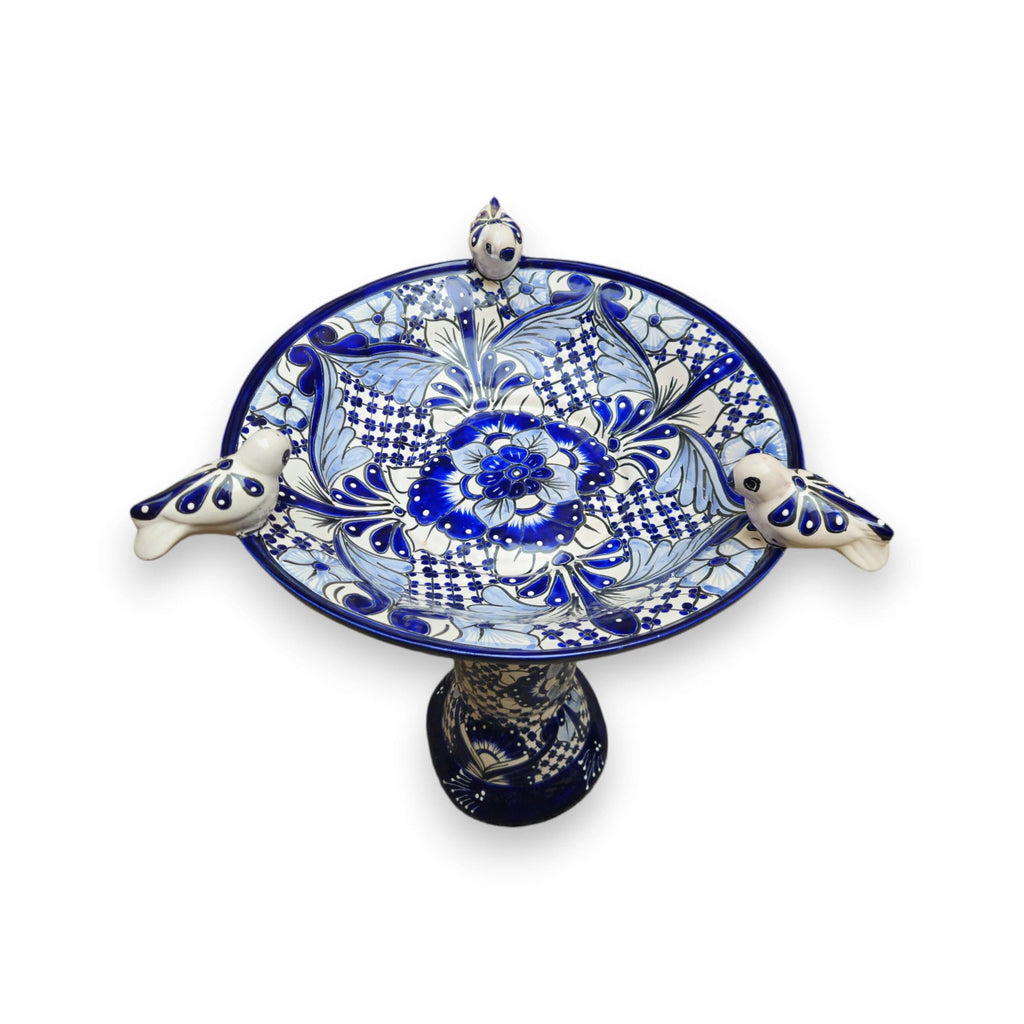 Blue & White Talavera Bird Bath with Rim Birds - HearthHub