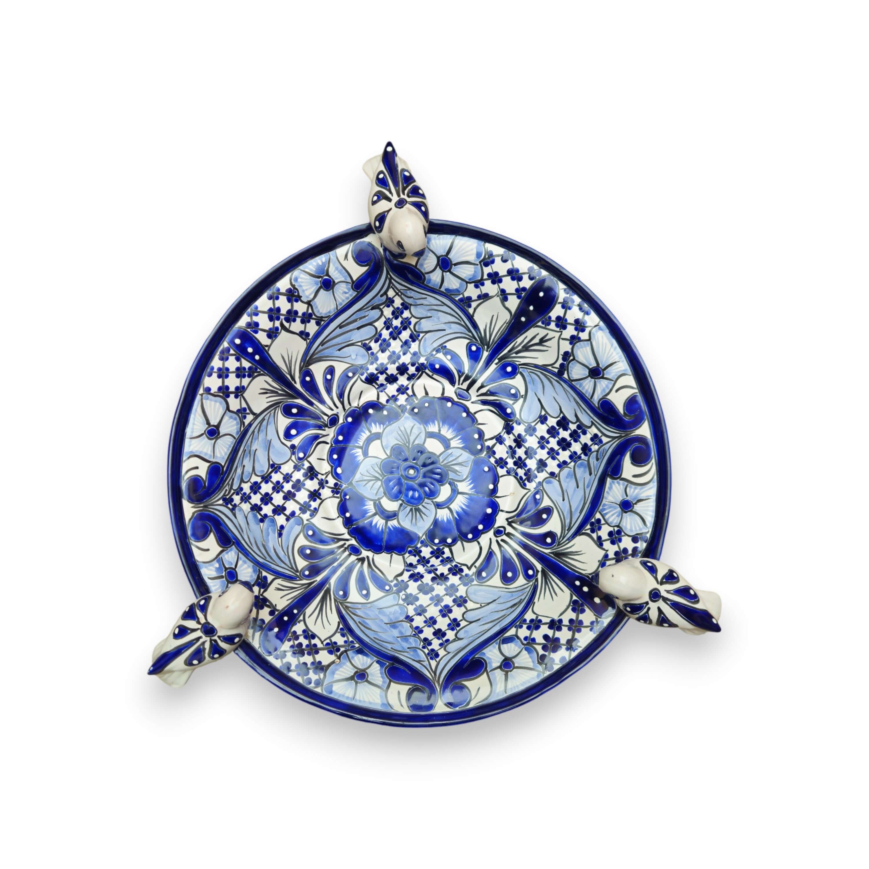 Blue & White Talavera Frog Fountain with Rim Birds | Mexican Garden - HearthHub