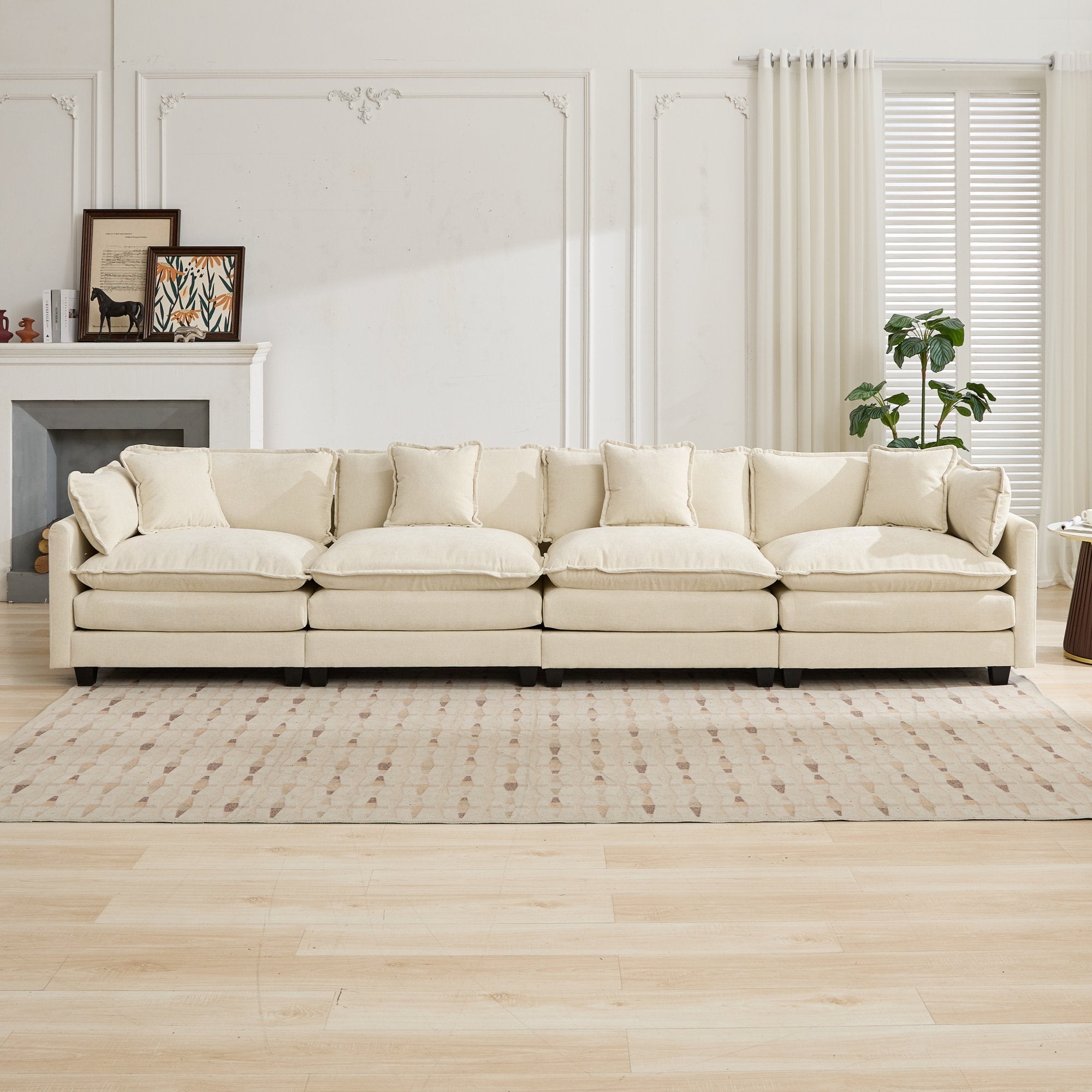 Cloud 4 Seats Sofa (Ottoman is not included) with Chenille Fabric in Beige - HearthHub