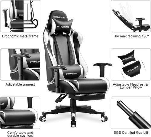 White Ergonomic Gaming Chair With Footrest And Height Adjustable - HearthHub