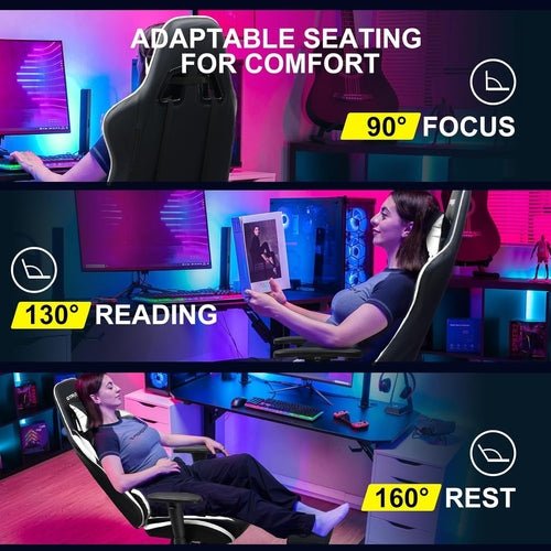 White Ergonomic Gaming Chair With Footrest And Height Adjustable - HearthHub