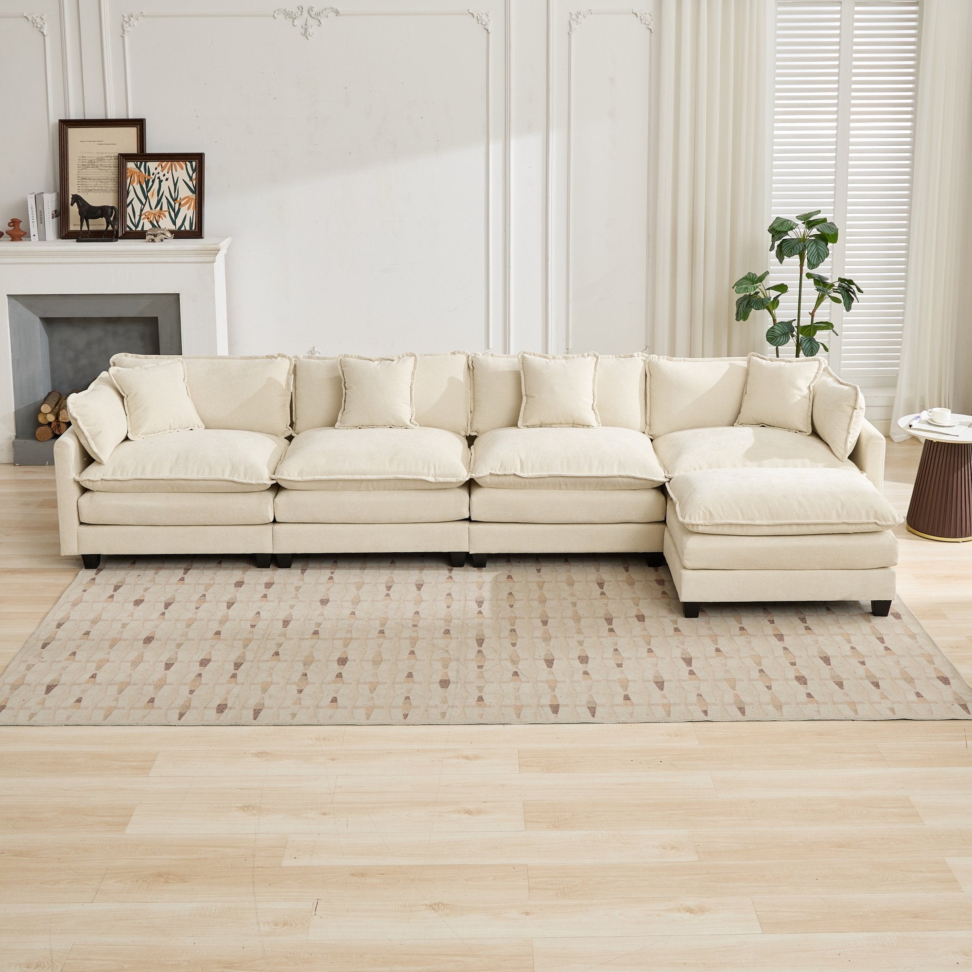 Cloud 4 Seats Sofa (Ottoman is not included) with Chenille Fabric in Beige - HearthHub