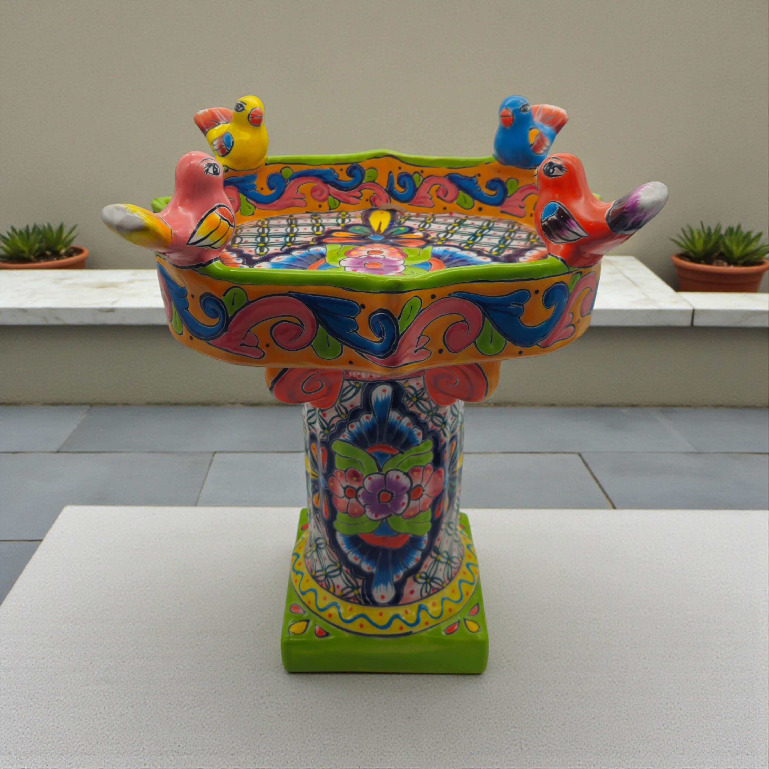 Hand-Painted Talavera Bird Bath