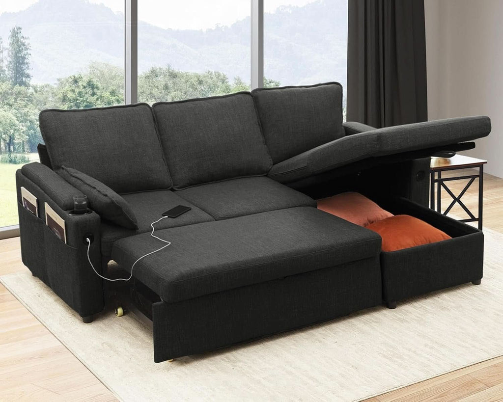 Convertible Sofa Bed with Storage and Cup Holder - HearthHub