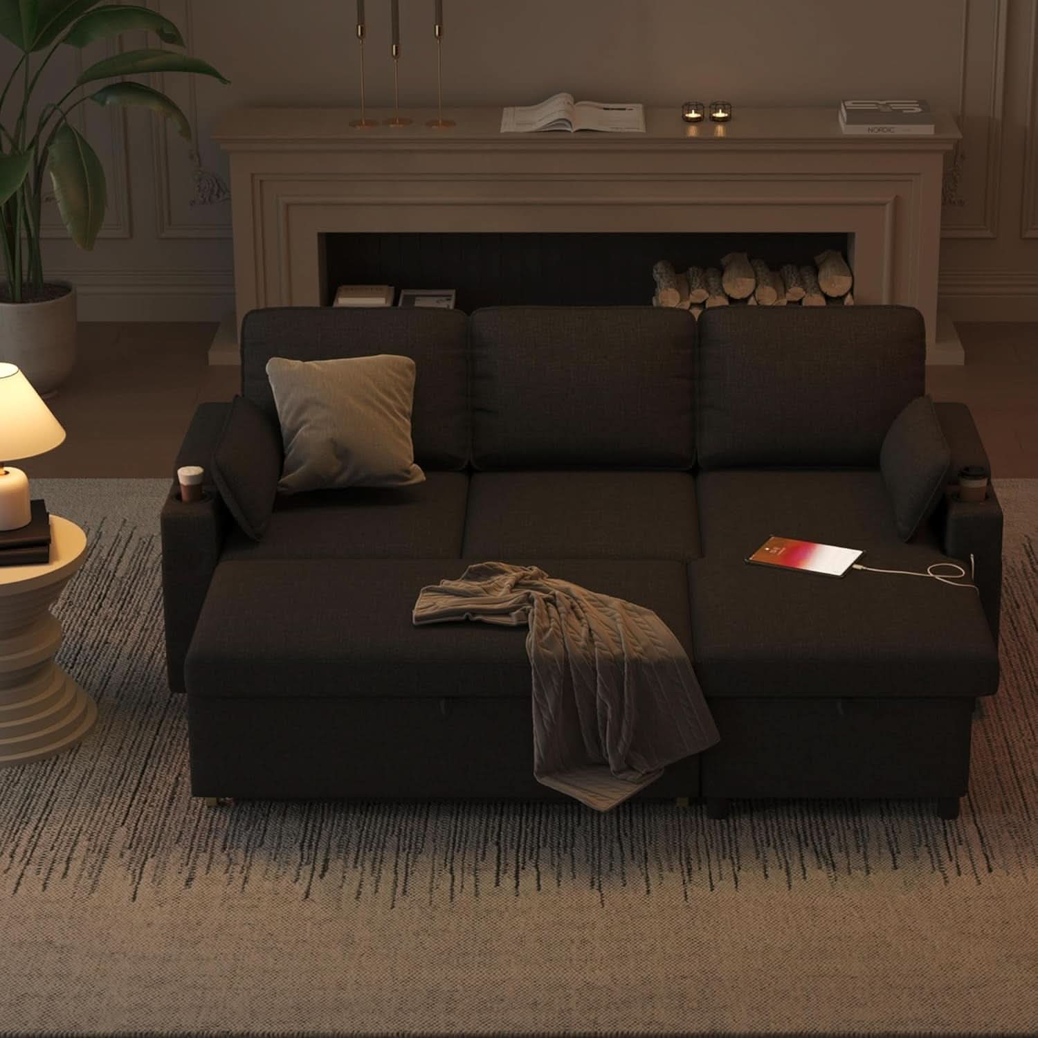 Convertible Sofa Bed with Storage and Cup Holder - HearthHub