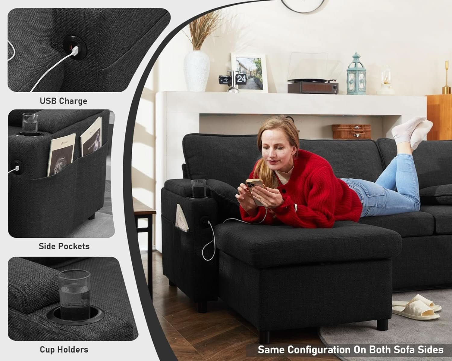 Convertible Sofa Bed with Storage and Cup Holder - HearthHub