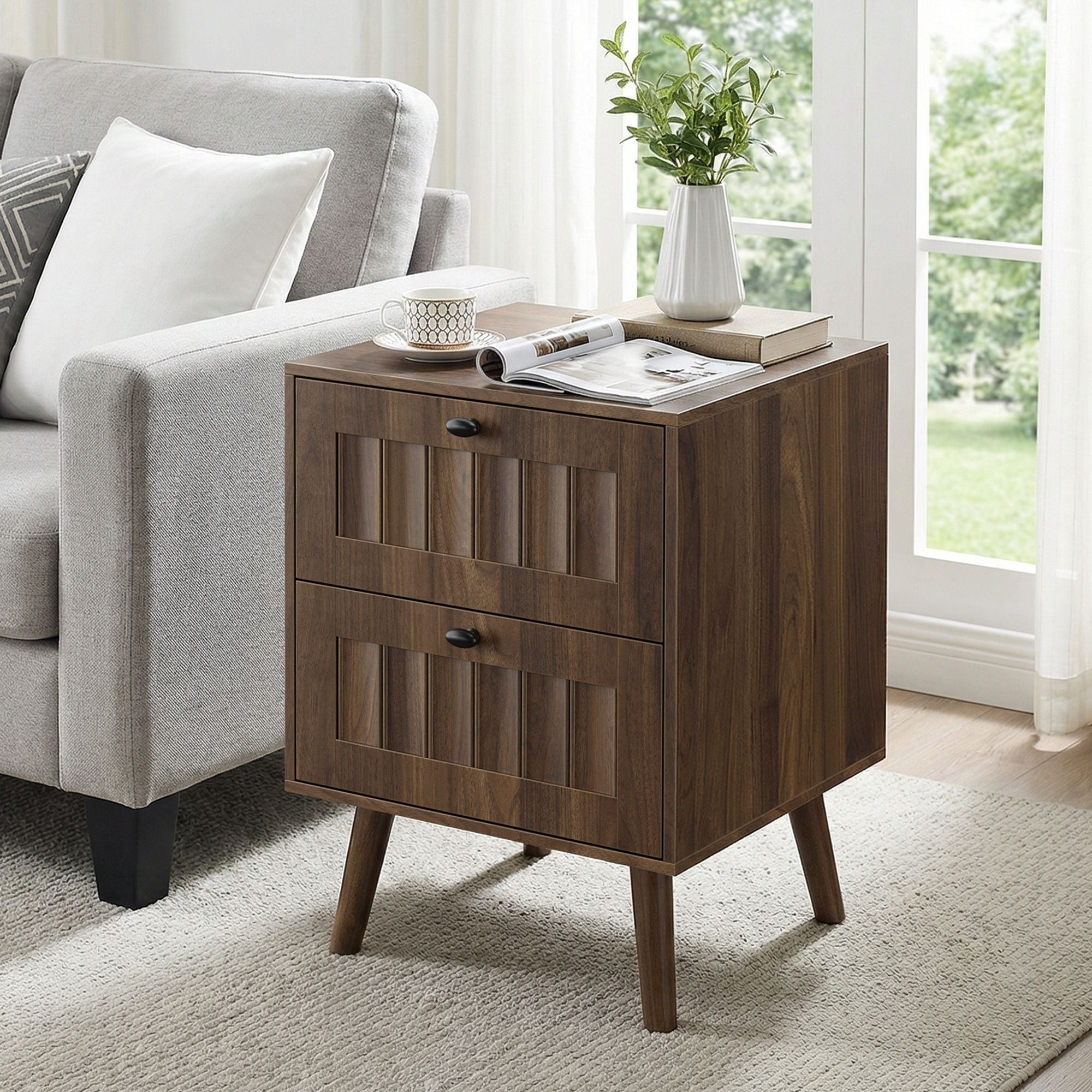 Double Drawer Bedside Table (Set of 2) - Walnut - HearthHub